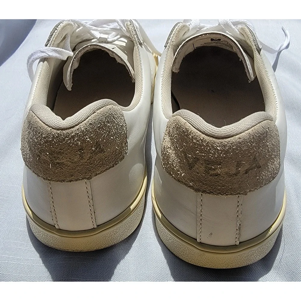 Veja Esplar White Leather Low Top Sneakers Womens 8 Cream Suede Heel Logo